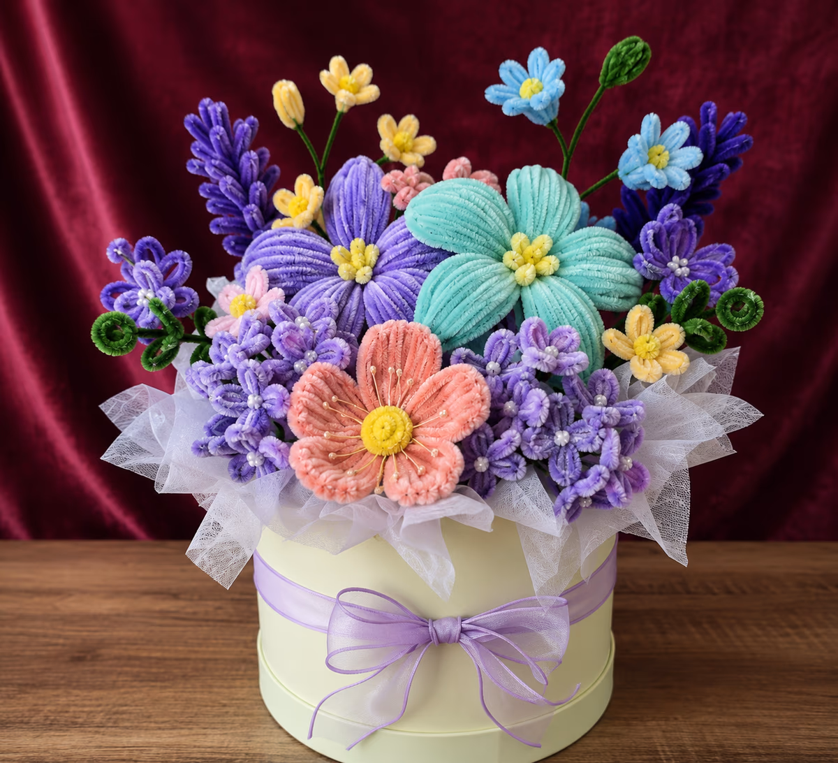 Caja floral multicolor en tono lila para regalo personalizado en Lima