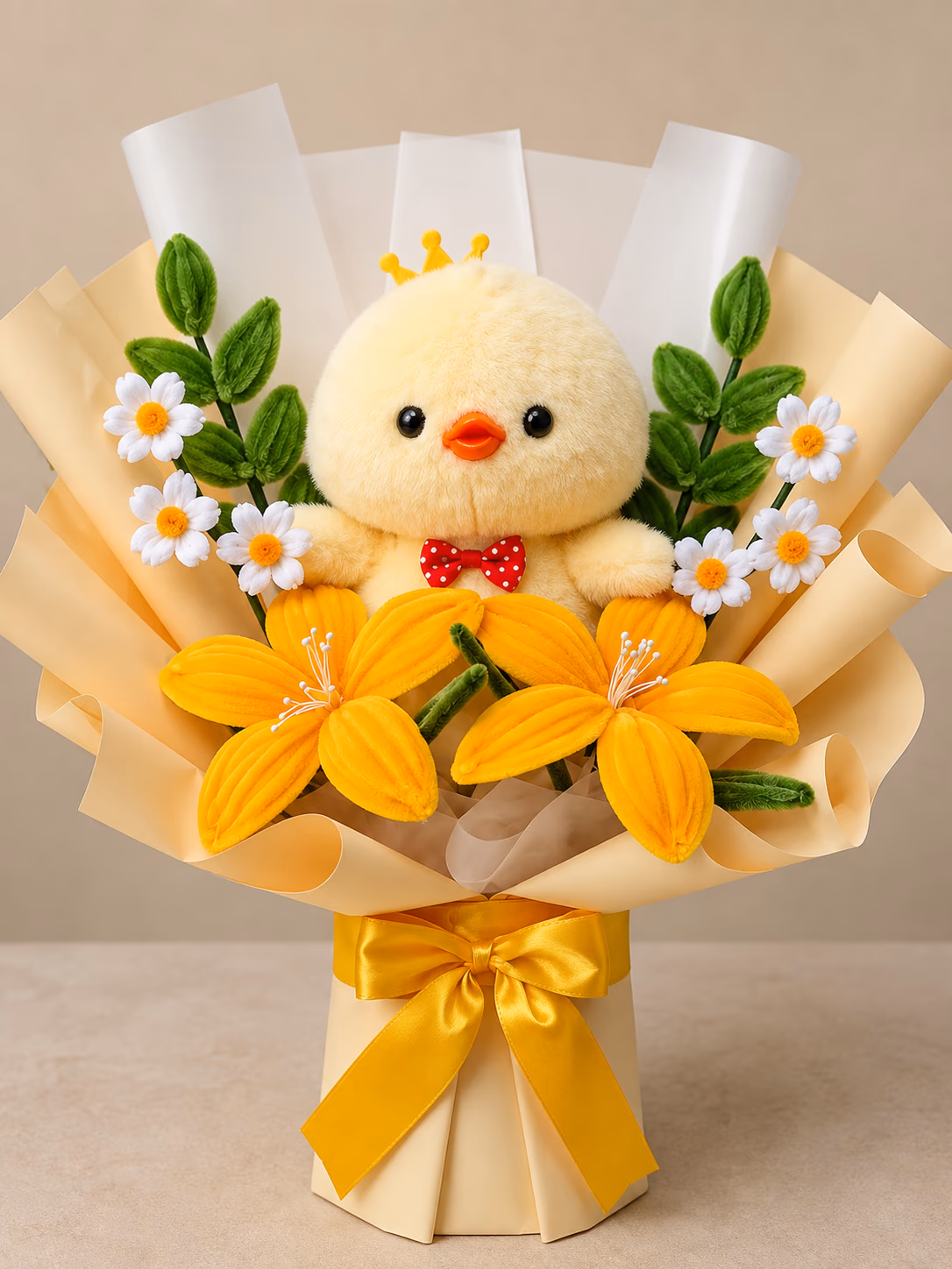 Ramo amarillo con peluche de pollito para regalo alegre en Lima