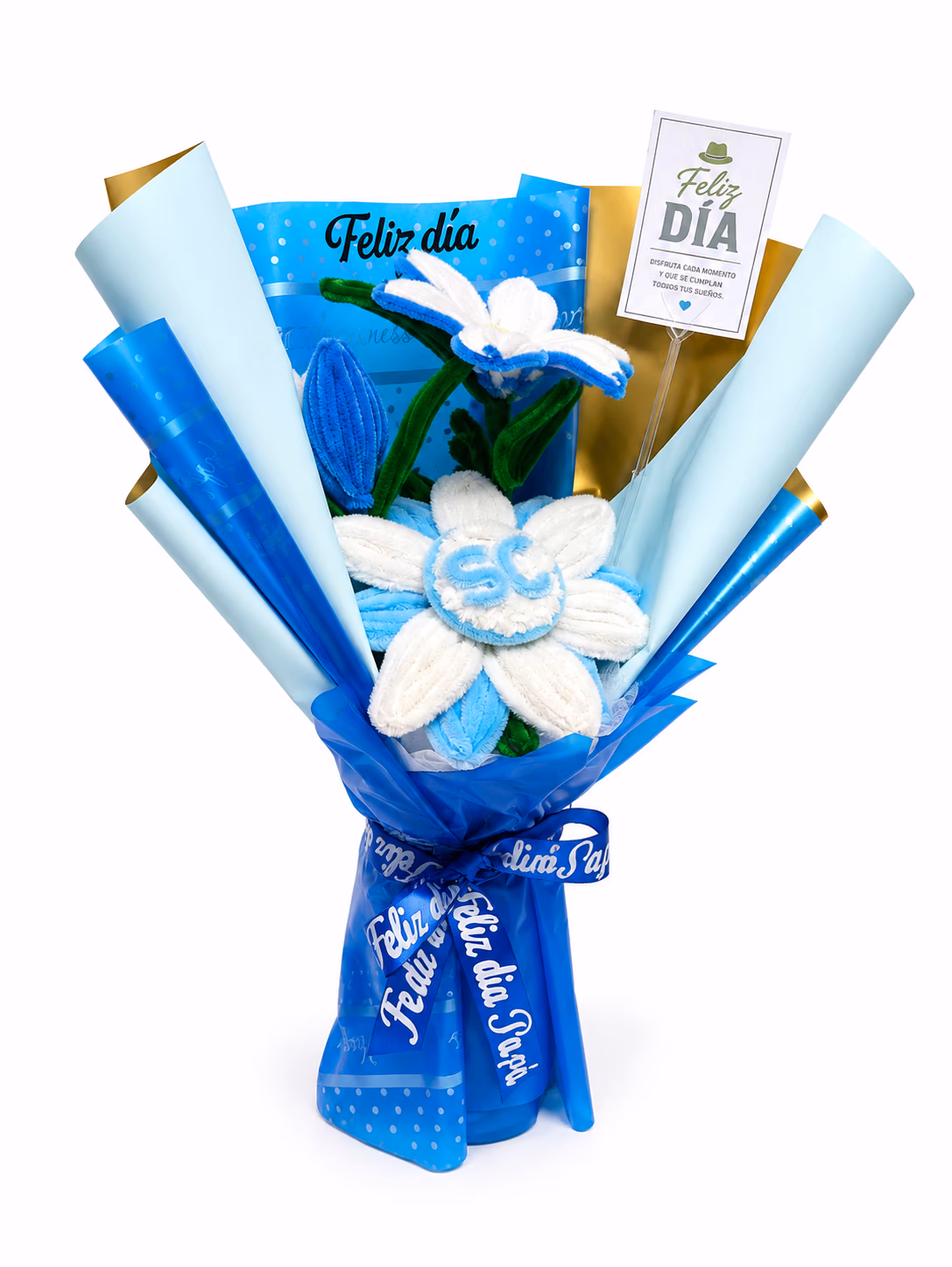 Ramo azul y blanco para Dia del Padre con flores personalizadas en Lima