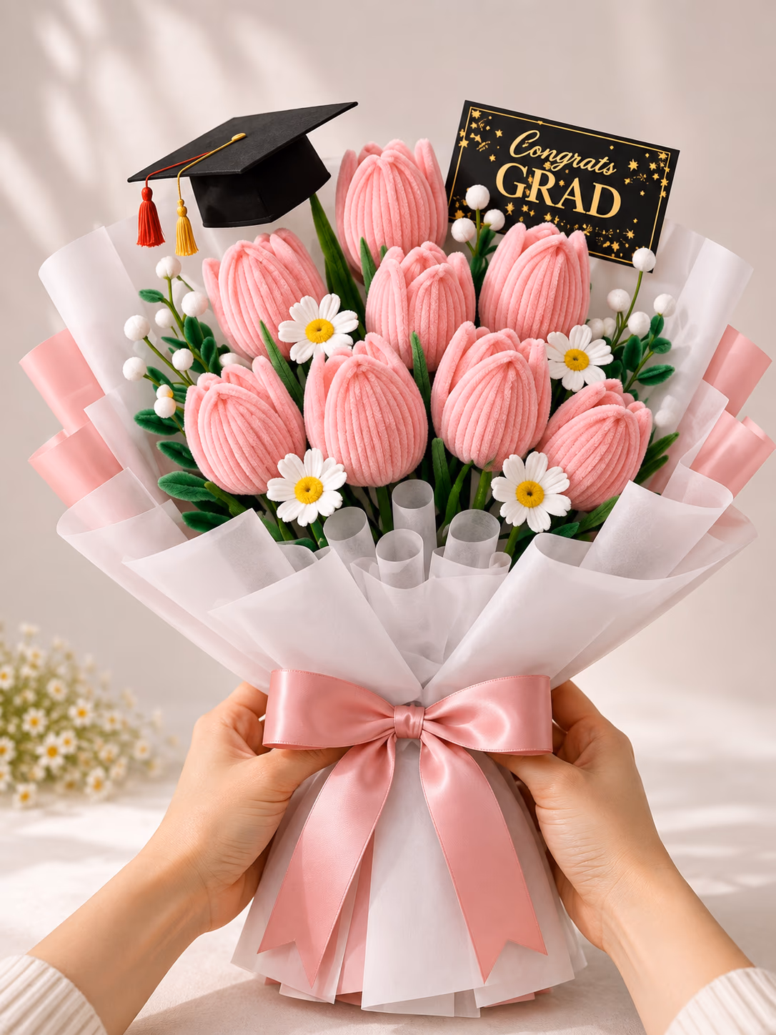 Ramo rosado de graduacion con flores eternas para regalo en Lima