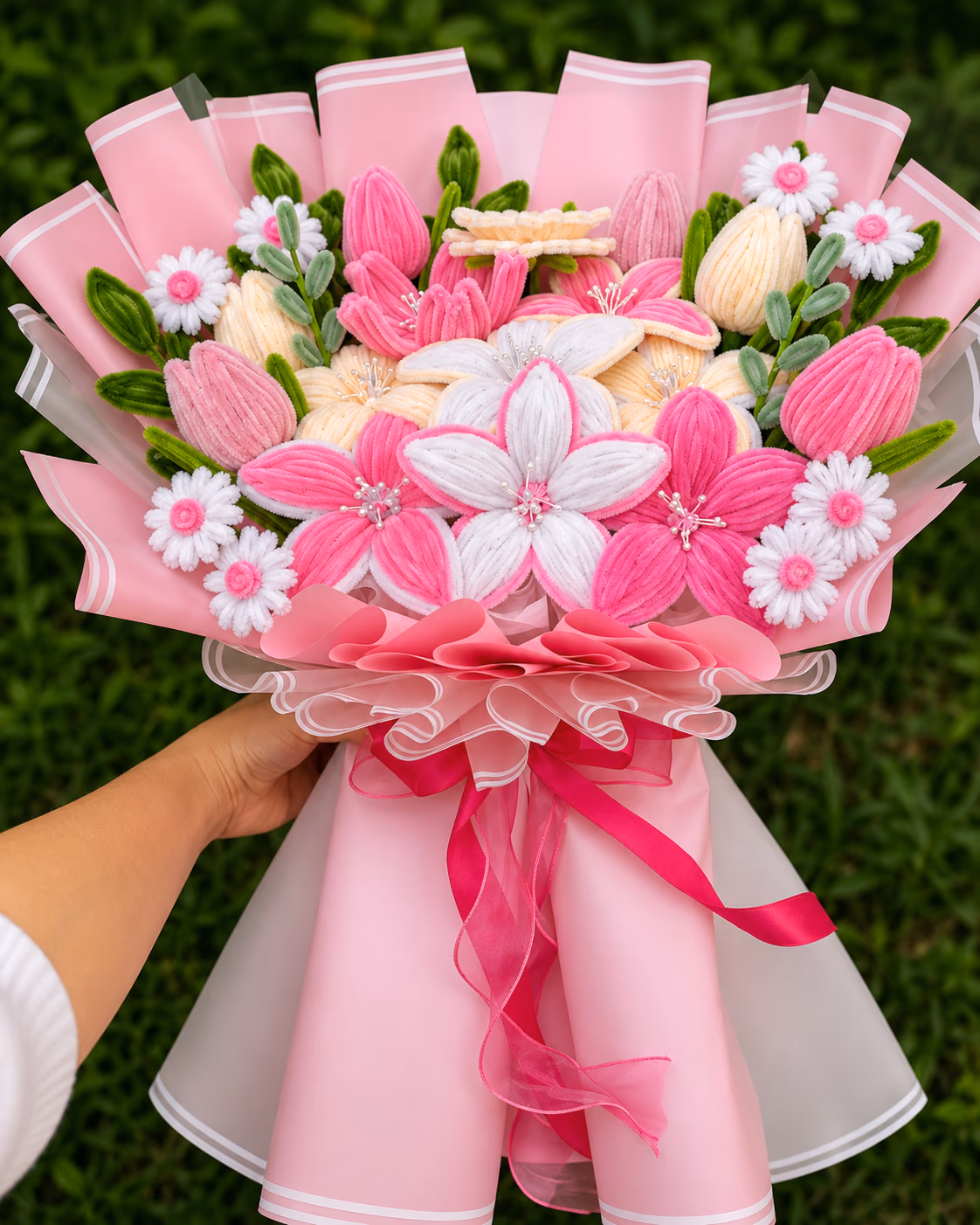 Ramo rosado grande de flores eternas para regalo en Lima