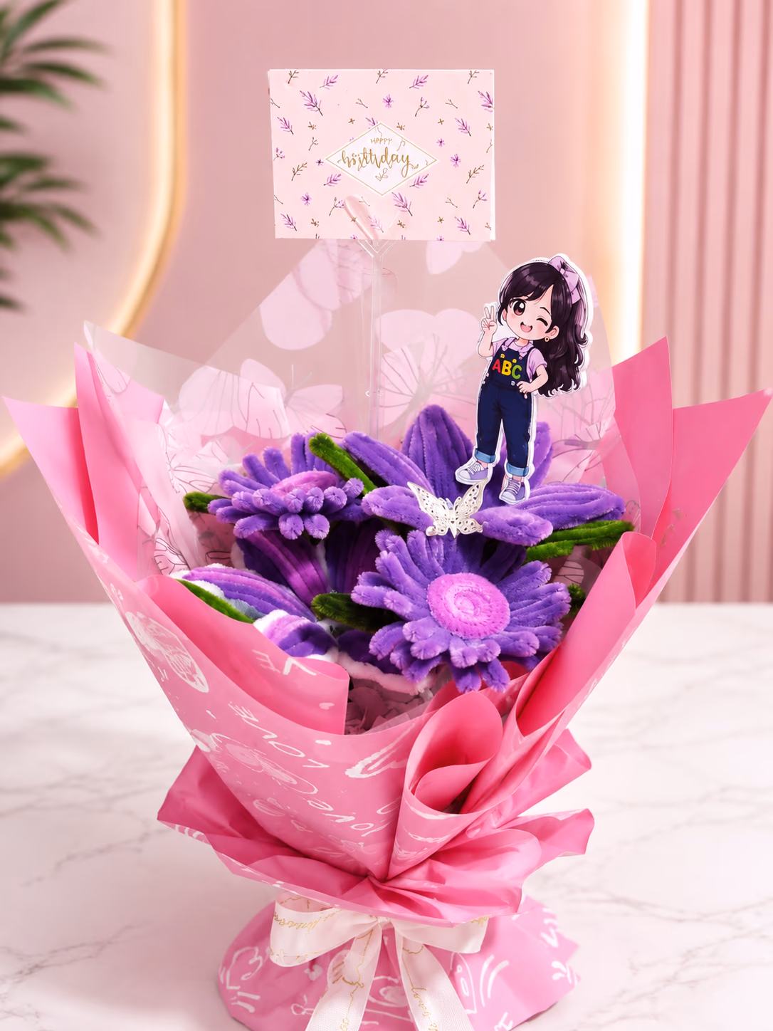 Ramo rosado y lila personalizado para regalo especial en Lima