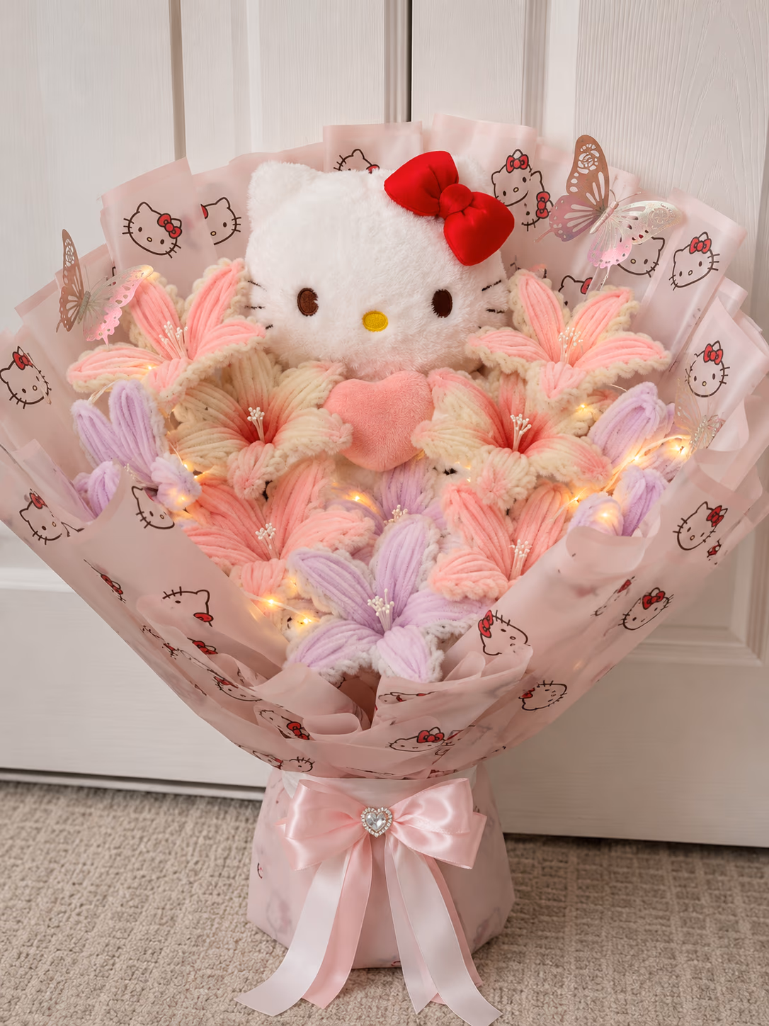 Ramo rosado premium con peluche de gatita para regalo personalizado en Lima